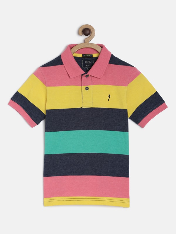 Boys Pink Stripes Regular Fit T-Shirt